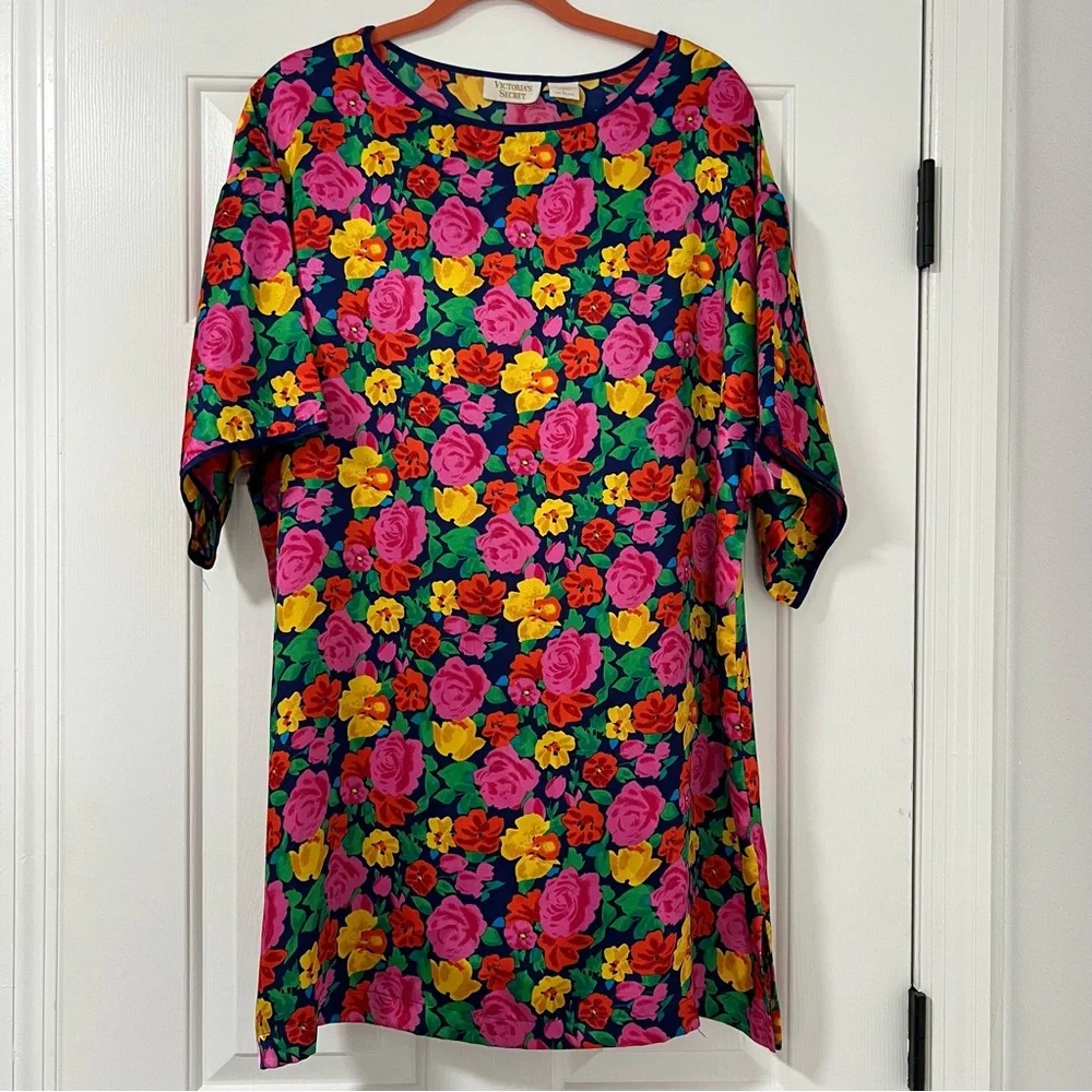 RARE Vintage GOLD Label Victoria’s Secret Sleep Shirt Gown Short Sleeve Blouse L